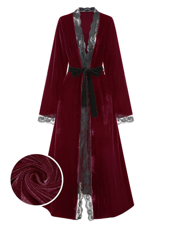 Lace Trim Velvet Lounge | | vintage fashion, retro style