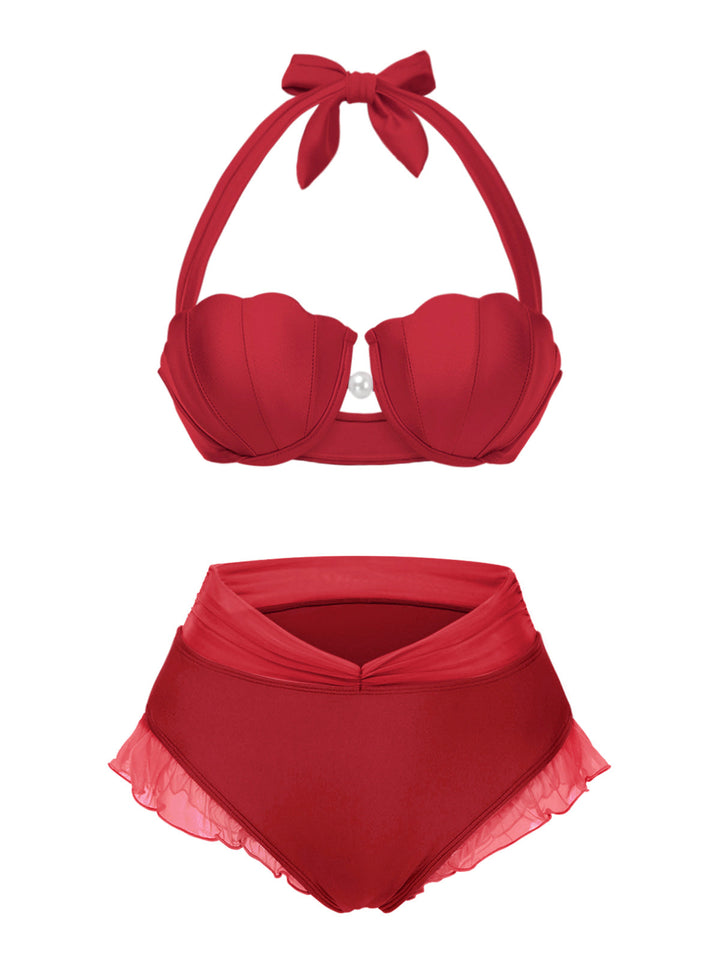 1970s Mermaid Shell Halter Bikini Set, classic vintage style summer beach collection