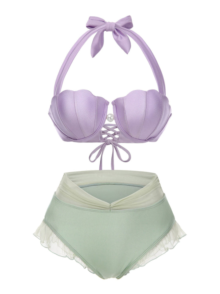 1970s Mermaid Shell Halter Bikini Set, classic vintage style summer beach collection