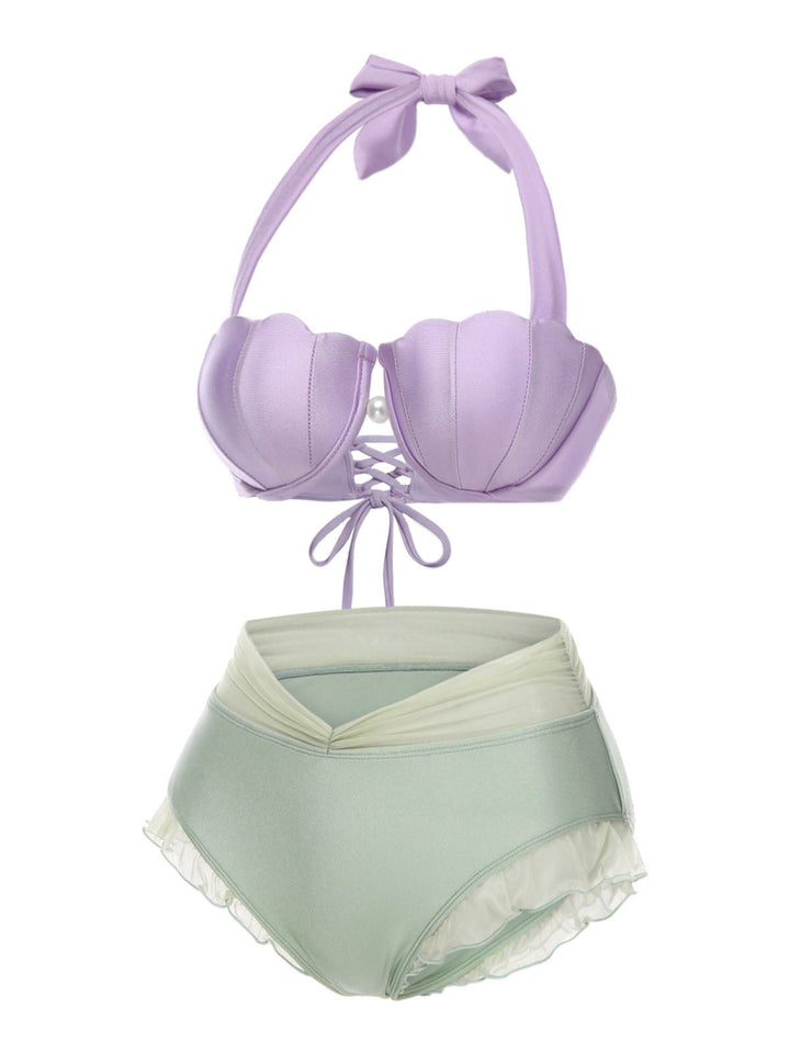 1970s Mermaid Shell Halter Bikini Set, classic vintage style summer beach collection