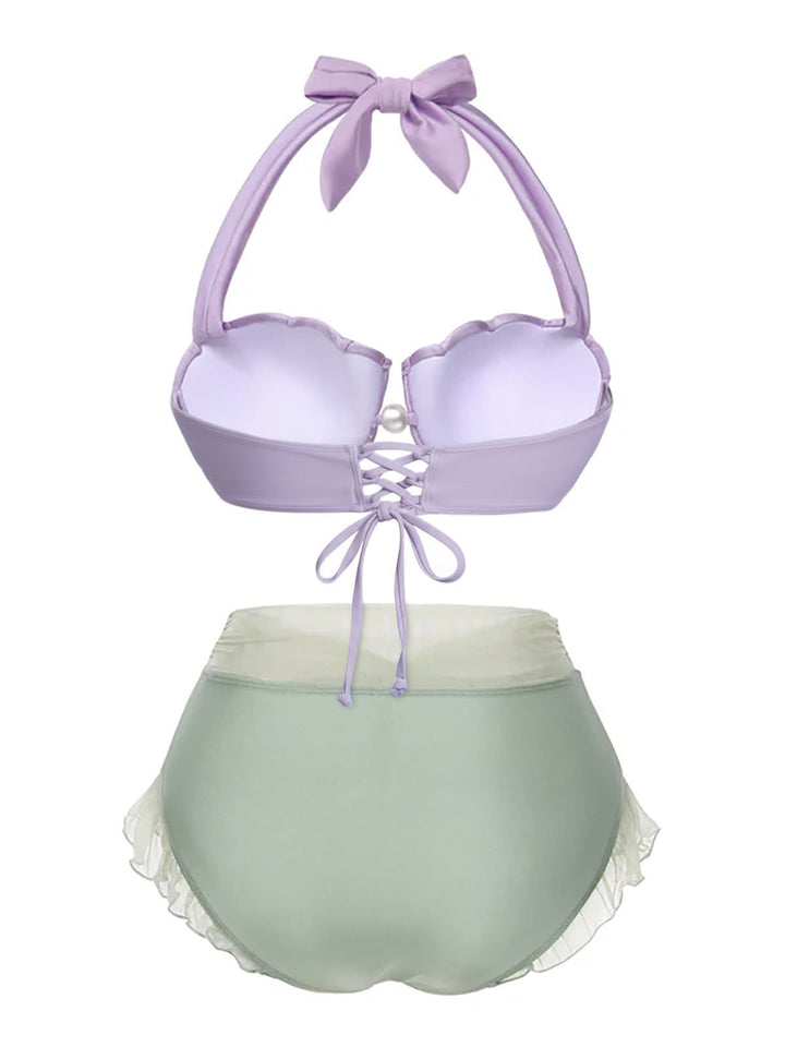 1970s Mermaid Shell Halter Bikini Set, classic vintage style summer beach collection
