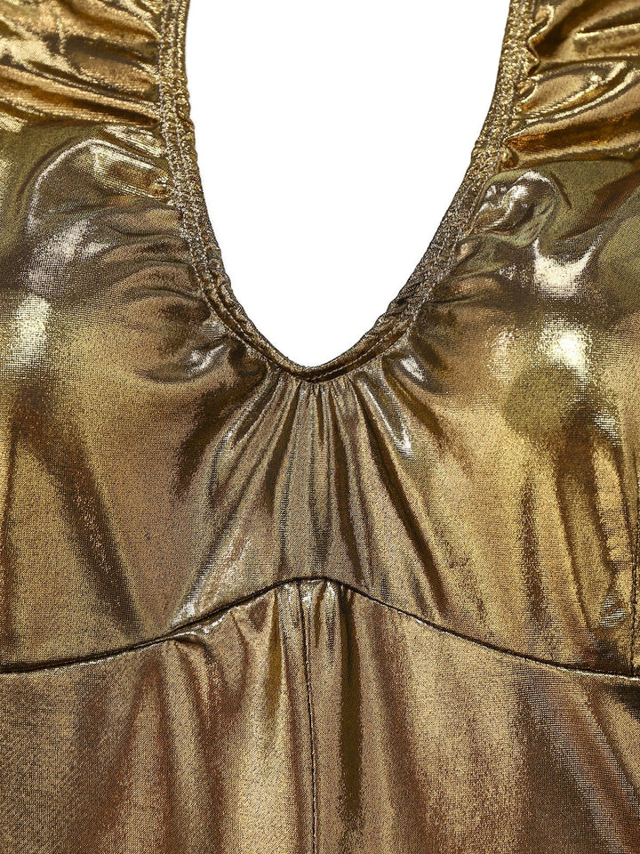 1970s Metallic Disco Halter Belted Jumpsuit - vintage jumpsuit, retro fashion