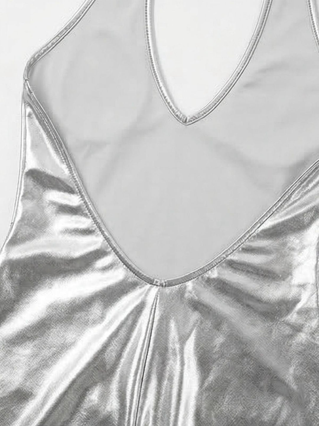 1970s Metallic Halter V-Neck Backless Romper: beautiful vintage romper, retro jumpsuit, playful style with timeless appeal
