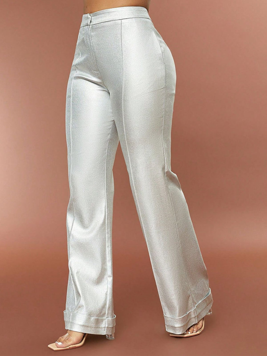 1970s Metallic High-Waist Flared Pants - vintage fashion, retro style, elegant red