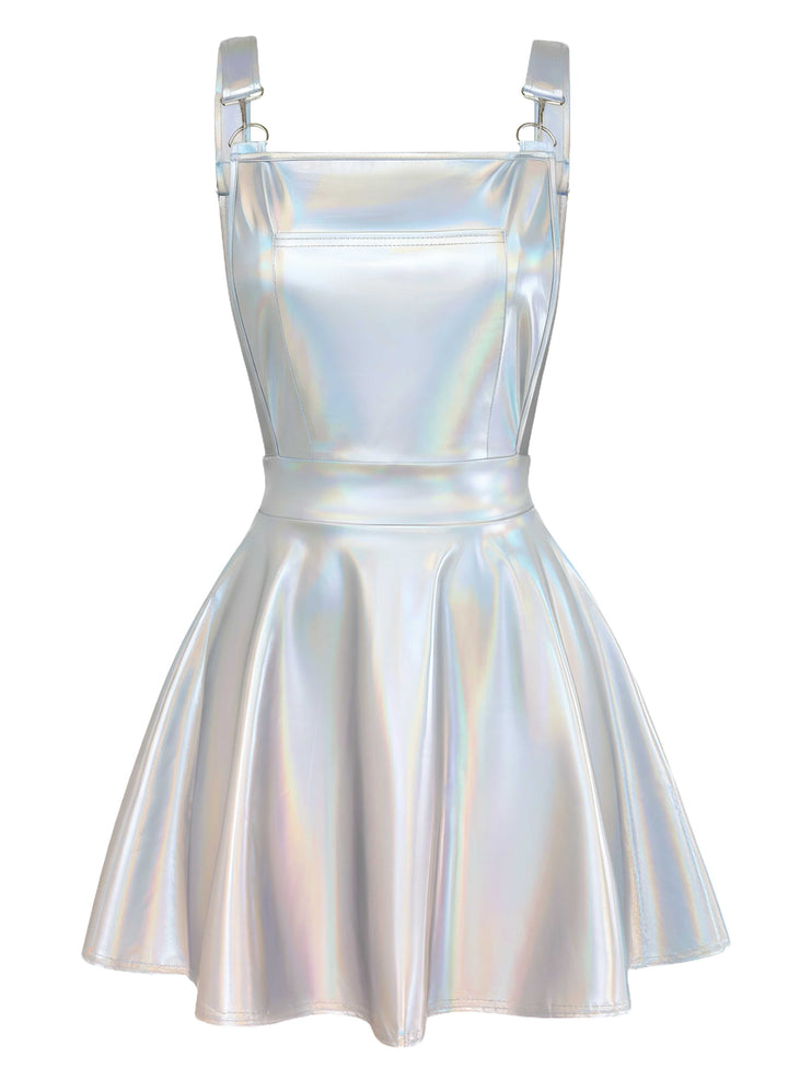 1970s Metallic Holographic Suspender Dress - vintage dress, retro fashion