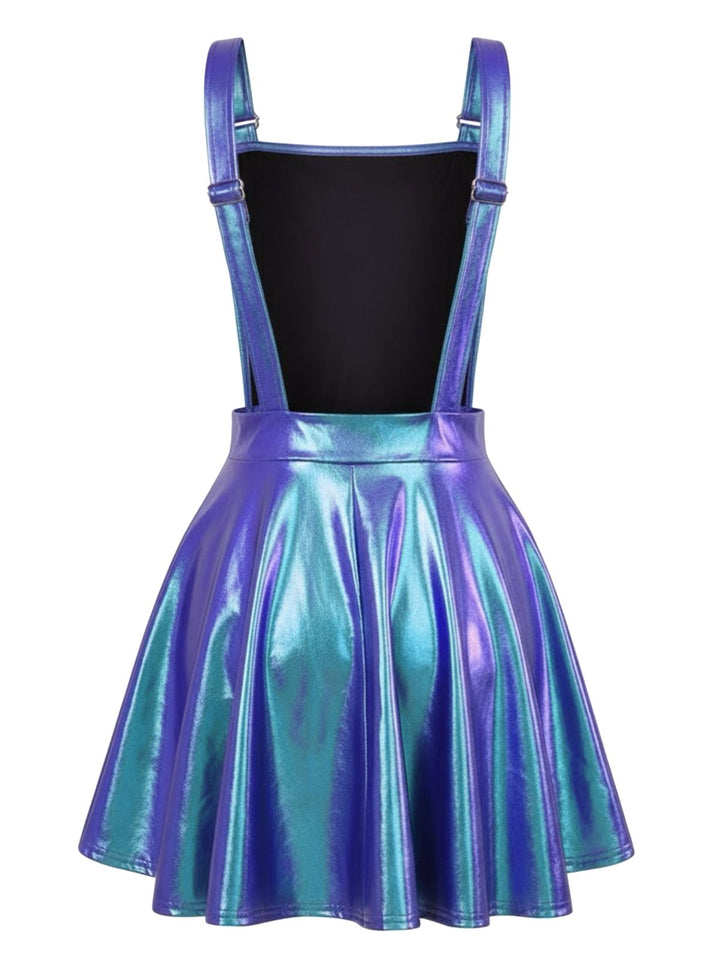1970s Metallic Holographic Suspender Dress - vintage dress, retro fashion