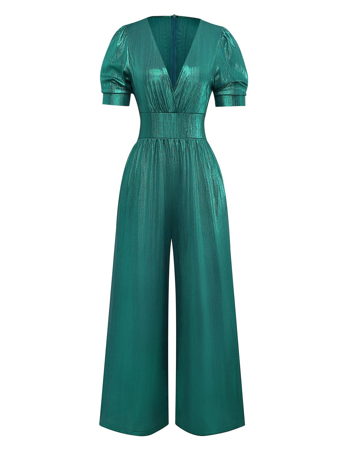 1970s Metallic V-Neck Wide-Leg Jumpsuit - vintage jumpsuit, retro fashion