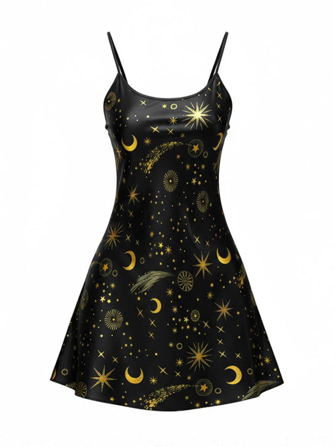 Black Spaghetti Strap Celestial Print Nightgown - vintage nightgown, retro sleepwear, classic black