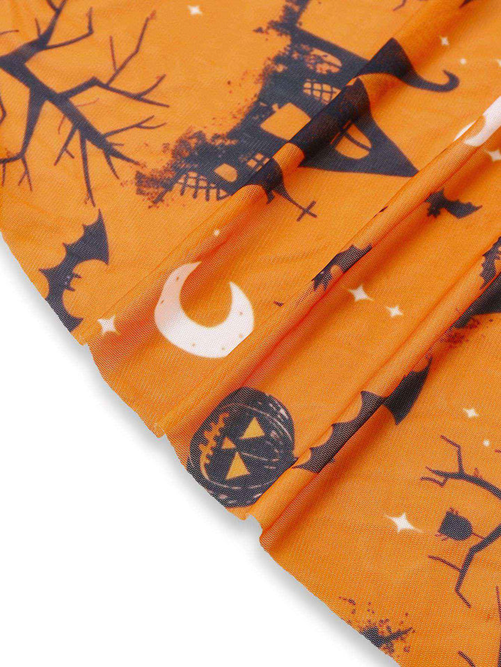 Orange Halloween Pumpkin Print Lace Halter Nightgown - vintage nightgown, retro sleepwear