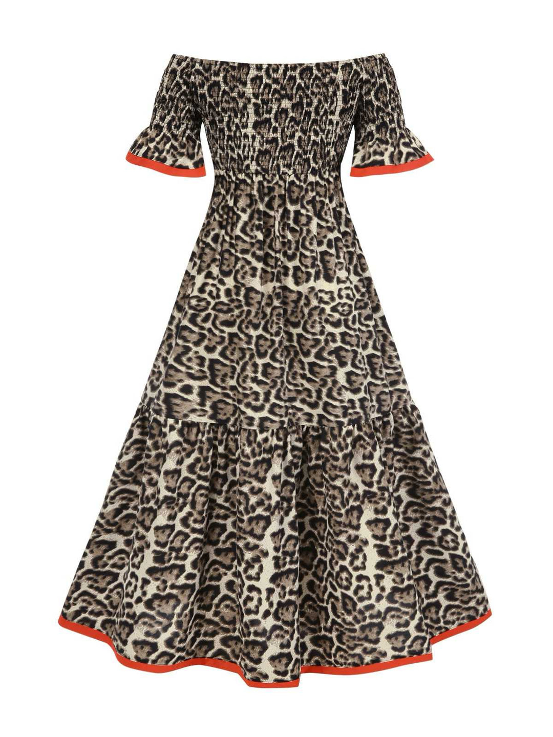 1970s Off-Shoulder Flare Sleeve Leopard Dress: where 1970s romance meets her modern spirit