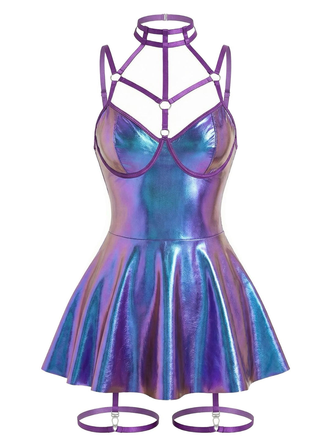Patent Leather Halter Laser Slip Nightdress - vintage dress, retro fashion