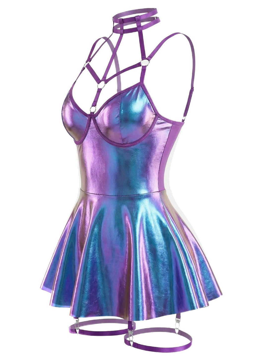 Patent Leather Halter Laser Slip Nightdress - vintage dress, retro fashion