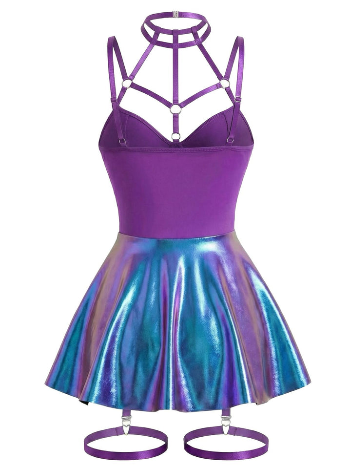 Patent Leather Halter Laser Slip Nightdress - vintage dress, retro fashion