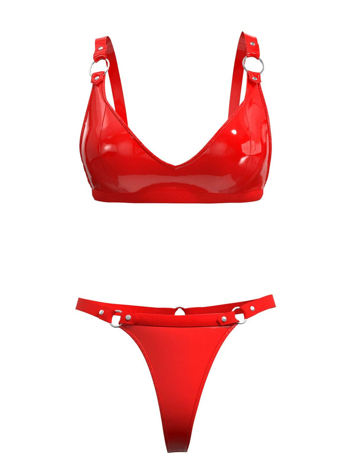 Patent Leather Punk Style Bra &amp; Thong - vintage fashion, retro style