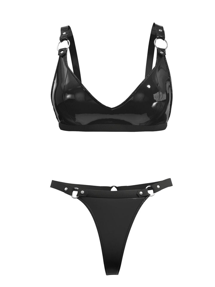 Patent Leather Punk Style Bra &amp; Thong - vintage fashion, retro style