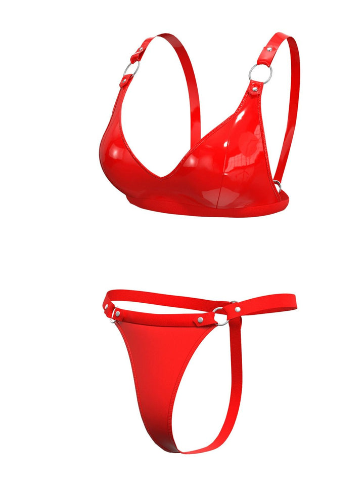 Patent Leather Punk Style Bra &amp; Thong - vintage fashion, retro style