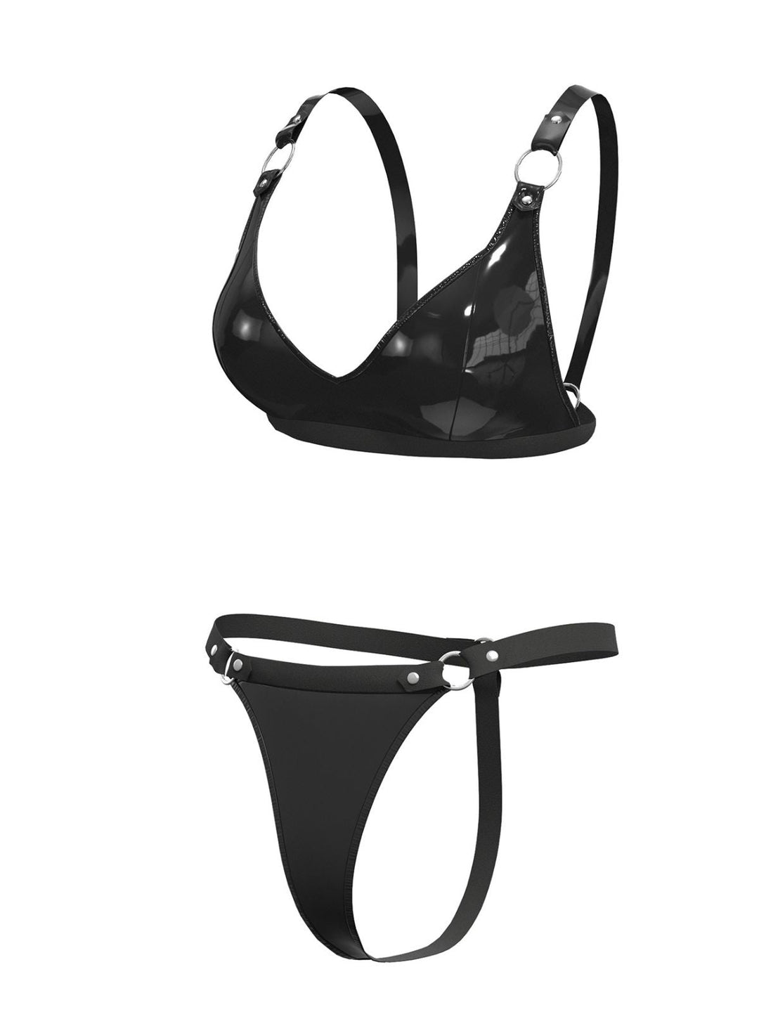 Patent Leather Punk Style Bra &amp; Thong - vintage fashion, retro style