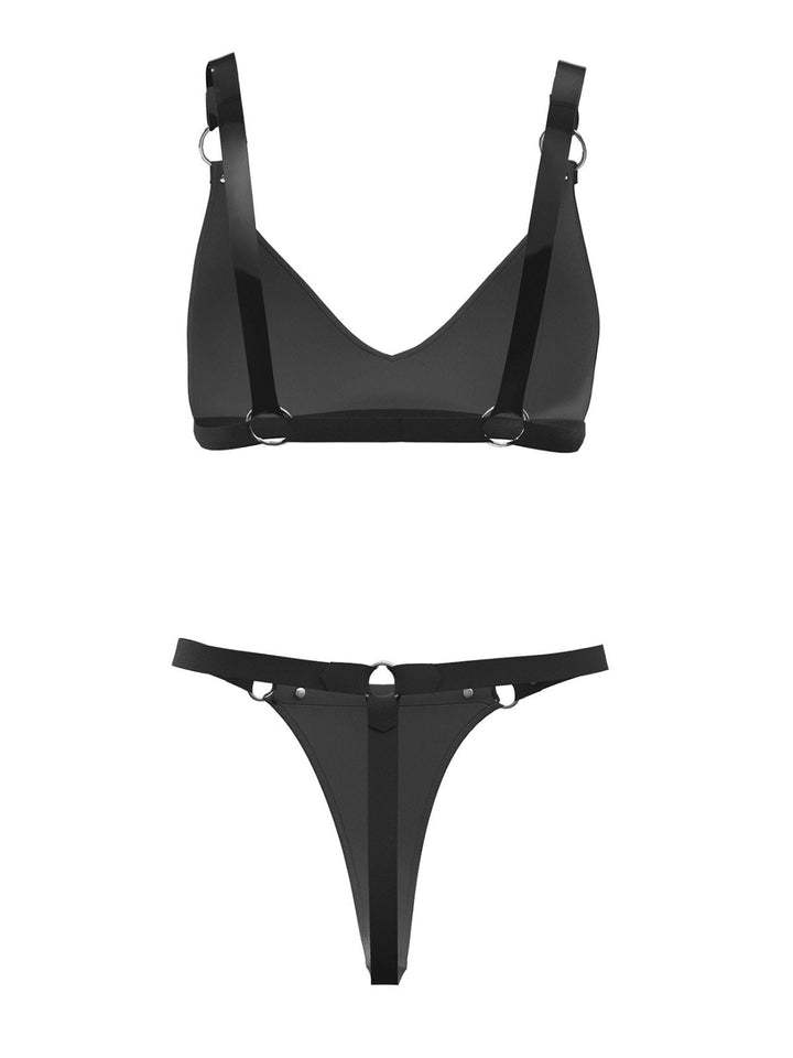 Patent Leather Punk Style Bra &amp; Thong - vintage fashion, retro style