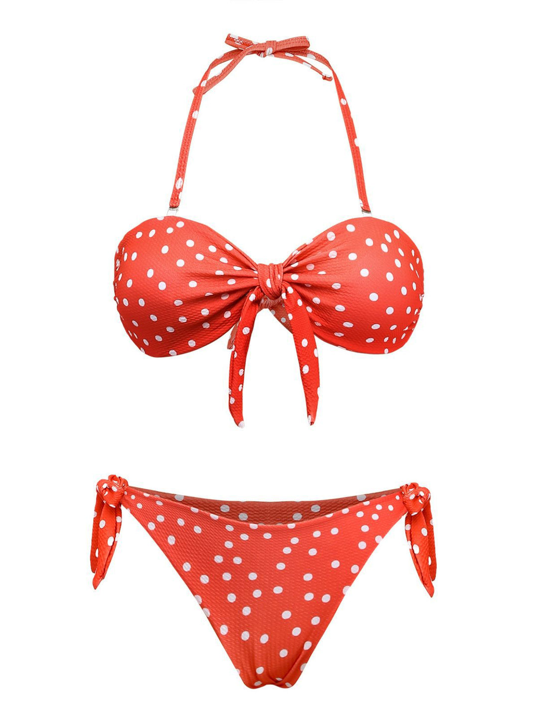 1970s Polka Dot Tie-Front Strapless Bikini Set - vintage fashion, retro style