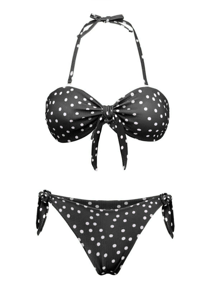 1970s Polka Dot Tie-Front Strapless Bikini Set - vintage fashion, retro style