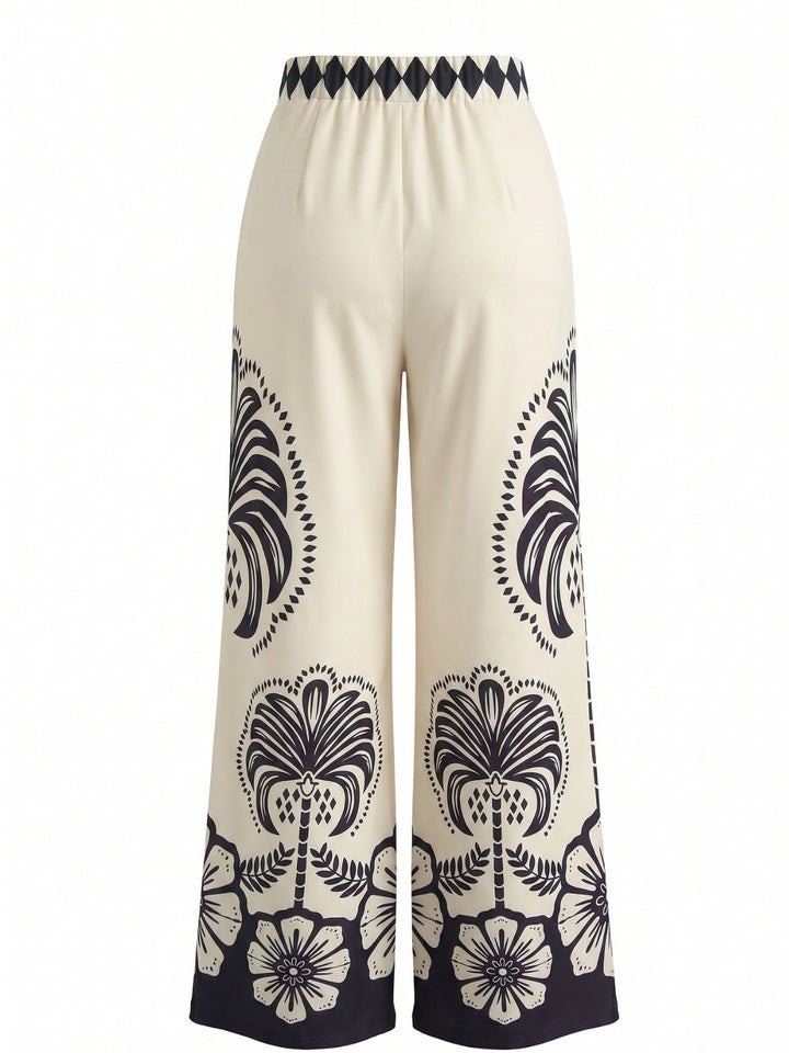 1970s Print High Waist Wide Leg Pants 2