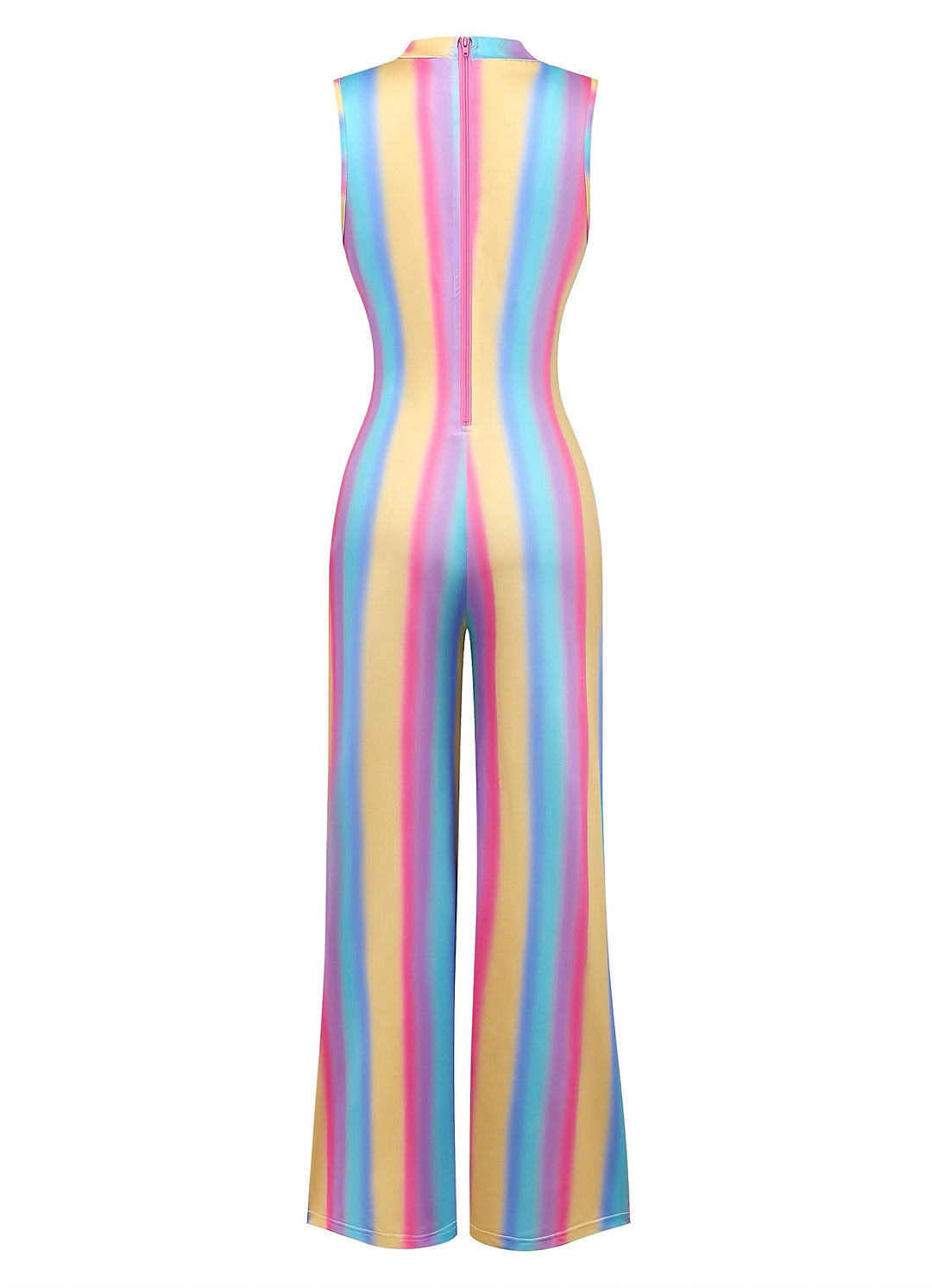 1970s Rainbow Stripe Sleeveless Wide-Leg Jumpsuit - vintage jumpsuit, retro fashion