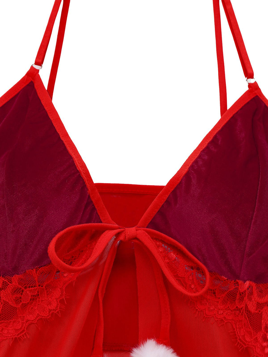 Red Sheer Babydoll Lace Lingerie Set With Pom Pom - vintage fashion, retro style, elegant red
