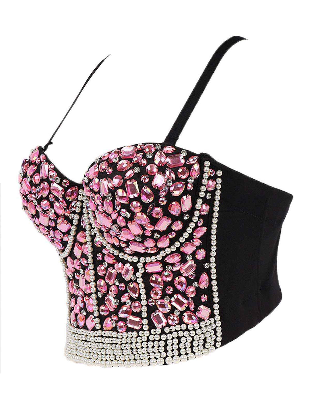 1970s Rhinestone Pearl Spaghetti Strap Corset Top - vintage fashion, retro style