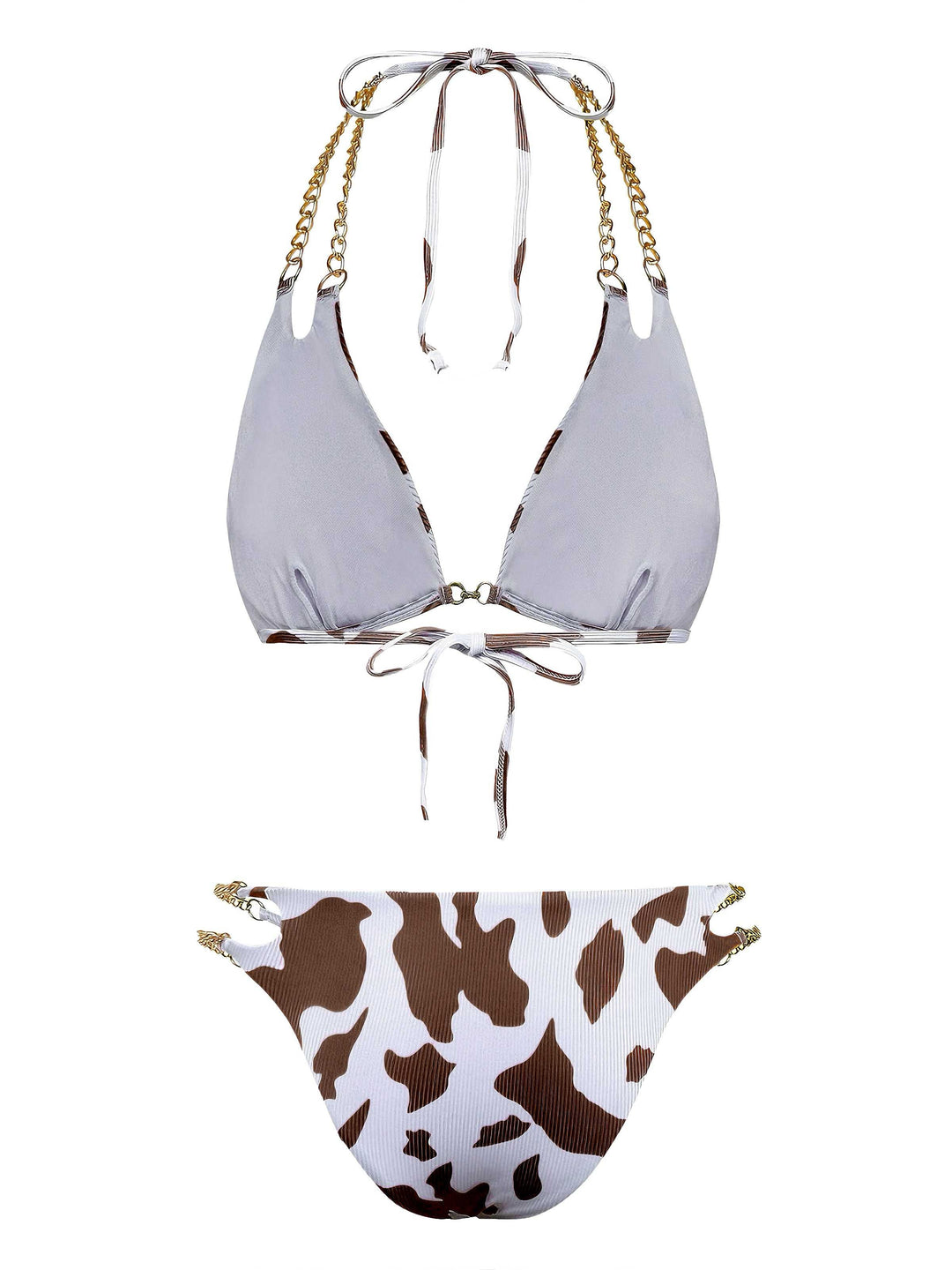 1970s Ribbed Cow Print Chain Halter Bikini Set - vintage fashion, retro style