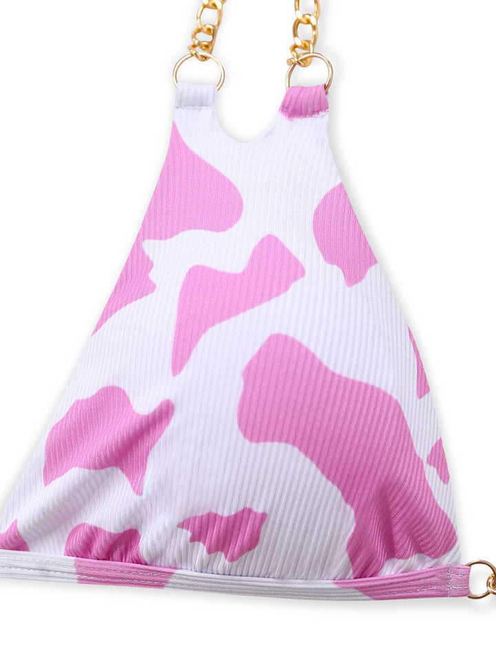 1970s Ribbed Cow Print Chain Halter Bikini Set - vintage fashion, retro style