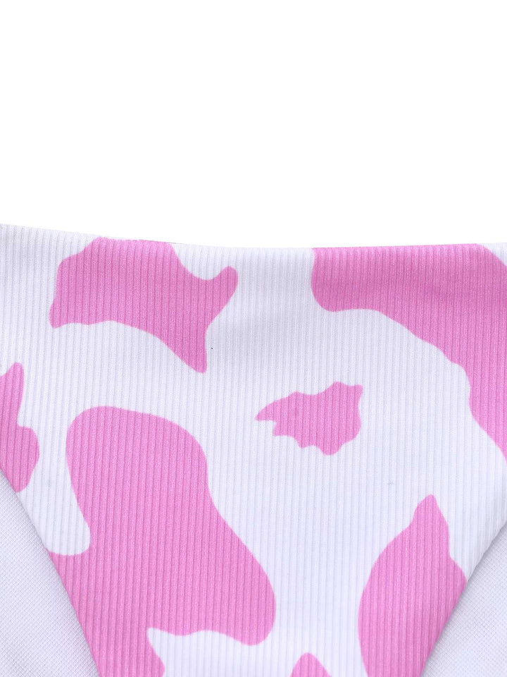 1970s Ribbed Cow Print Chain Halter Bikini Set - vintage fashion, retro style