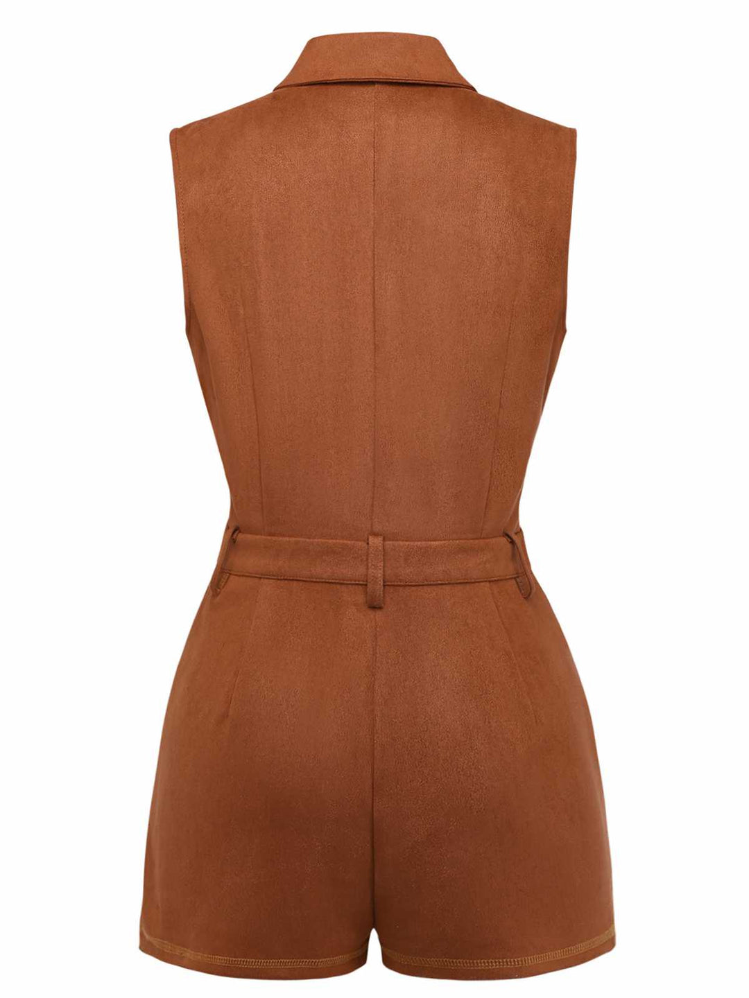 Brown 1970s Western Cowboy Suede Fringe Sleeveless Romper - vintage jumpsuit, retro fashion