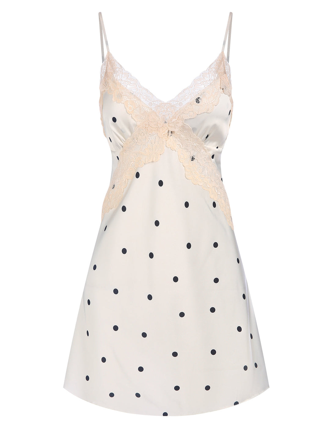 Satin Polka Dot Lace Silk Nightdress, vintage dress, retro fashion, lace detail - perfect for women who love vintage and retro fashion