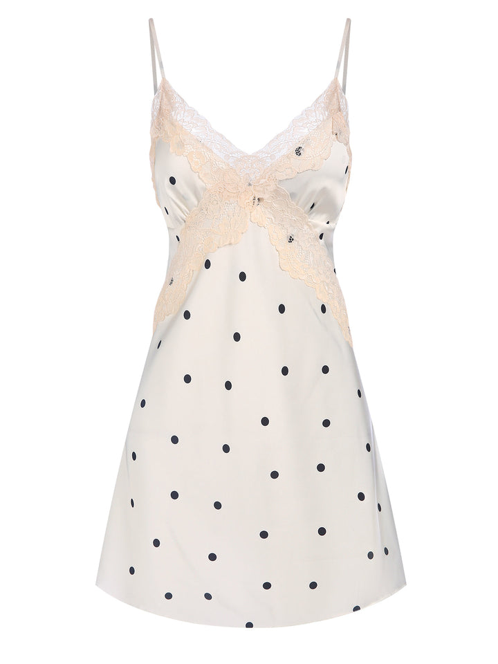 Satin Polka Dot Lace Silk Nightdress, vintage dress, retro fashion, lace detail - perfect for women who love vintage and retro fashion