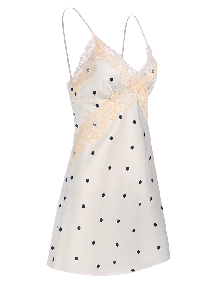 Satin Polka Dot Lace Silk Nightdress, vintage dress, retro fashion, lace detail - perfect for women who love vintage and retro fashion