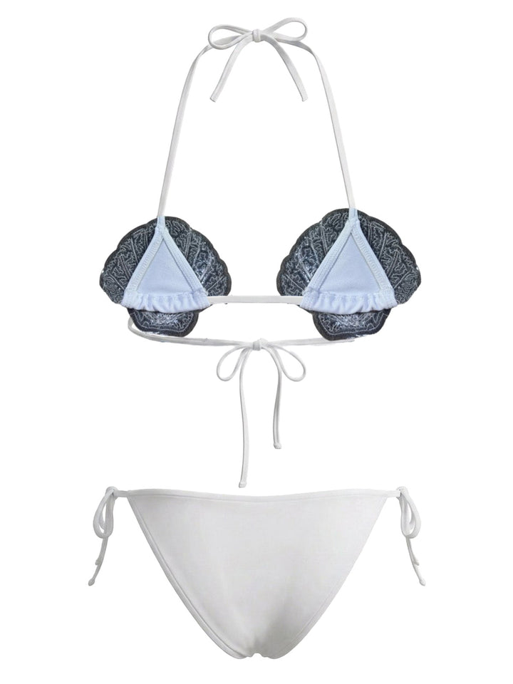 Sequined Embellished Shell Triangle Bikini Set, vintage swimsuit, swimwear, retro beach style, women, elegant