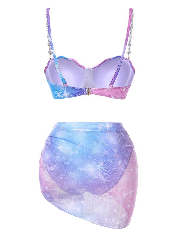 This 1970s Shell Pearl Chain Swimsuit &amp; Cover-Up carries 1970s vacation dreams in every stitch