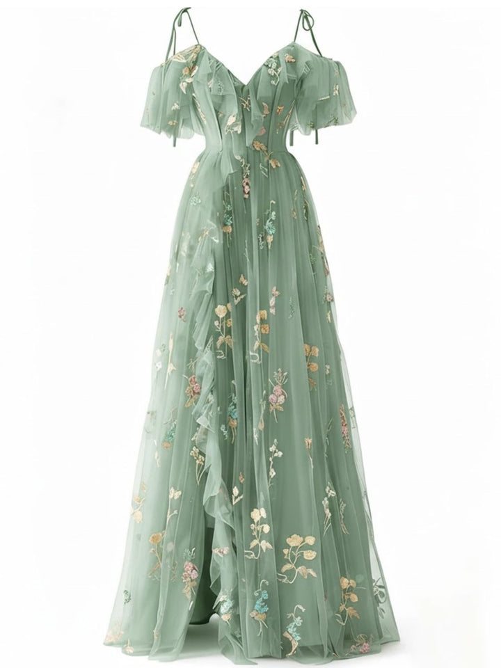 1970s Slip Floral Embroidered Mesh Slit Dress - vintage dress, retro fashion for women