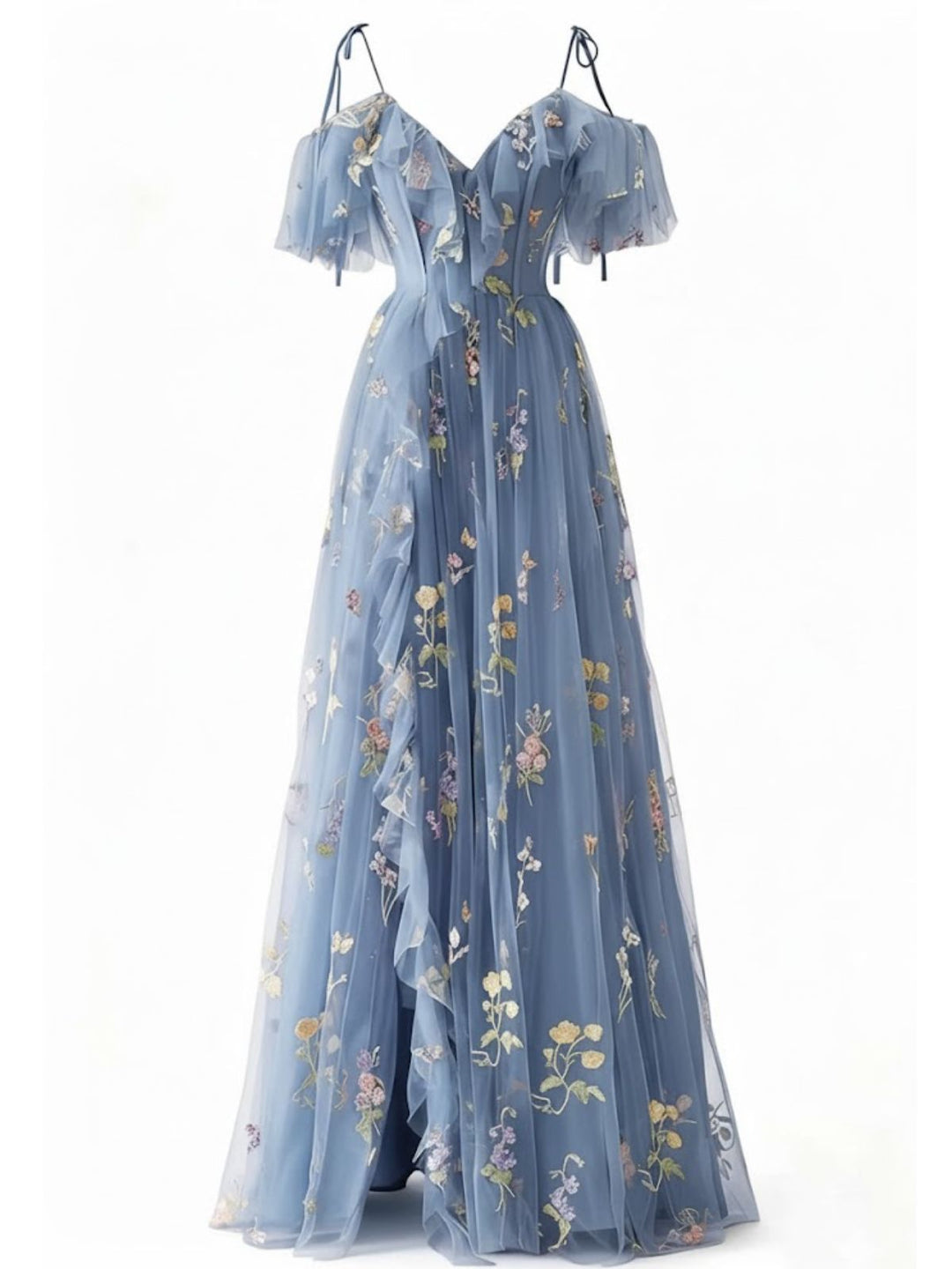 1970s Slip Floral Embroidered Mesh Slit Dress - vintage dress, retro fashion for women