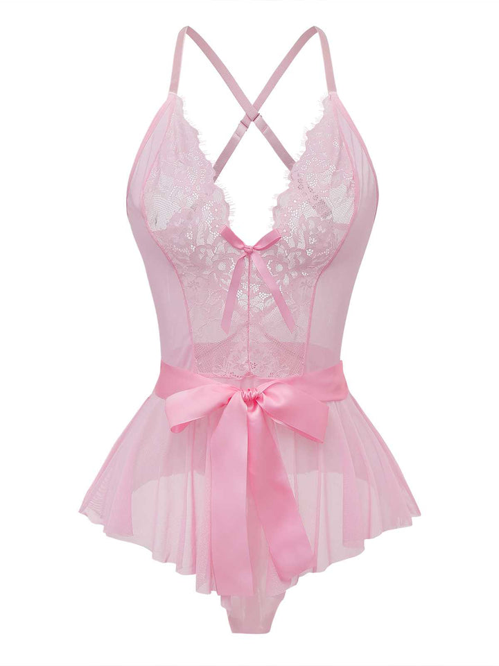 Slip Floral Lace Bow Nightgown - vintage nightgown, retro sleepwear