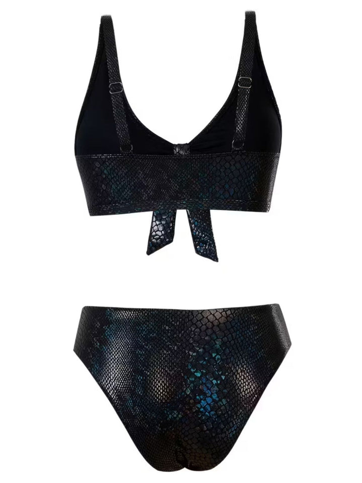 1970s Snakeskin Metallic Tie-Front Bikini Set - vintage fashion, retro style