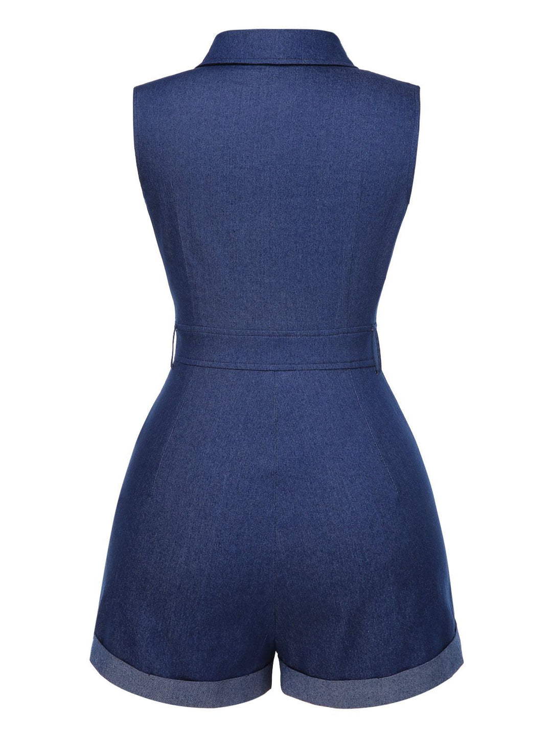 1970s Solid Cotton Sleeveless Denim Romper: timeless 1970s elegance she makes her own