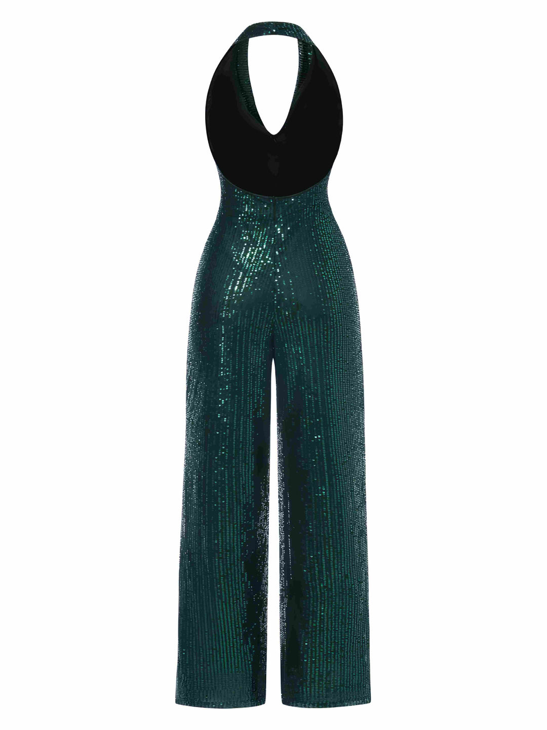 1970s Solid Cowl Neck Halter Sequined Jumpsuit - vintage jumpsuit, retro fashion