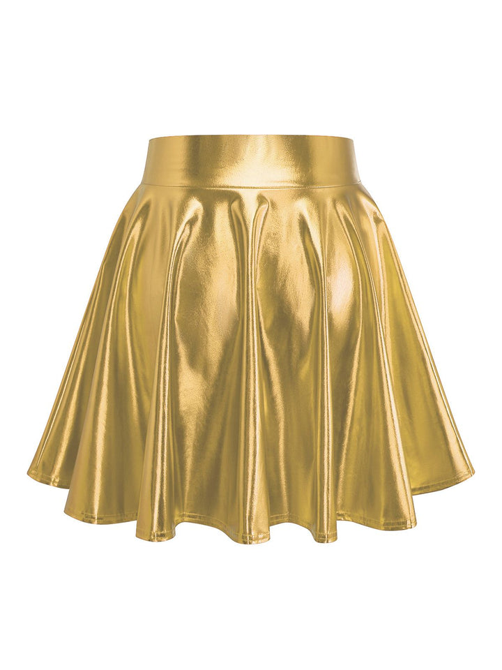 1970s Solid Disco Metallic Pleated Skirt - vintage skirt, retro style