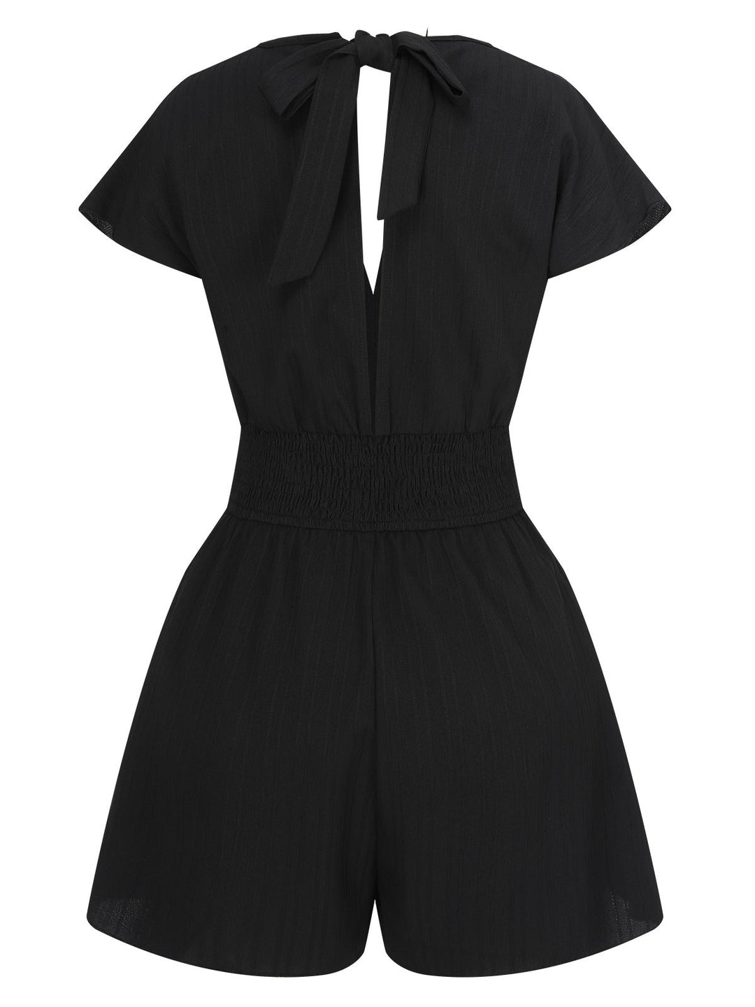 1970s Solid Elastic Waist Wrap V-Neck Romper, vintage romper, retro jumpsuit - perfect for women who love vintage and retro fashion