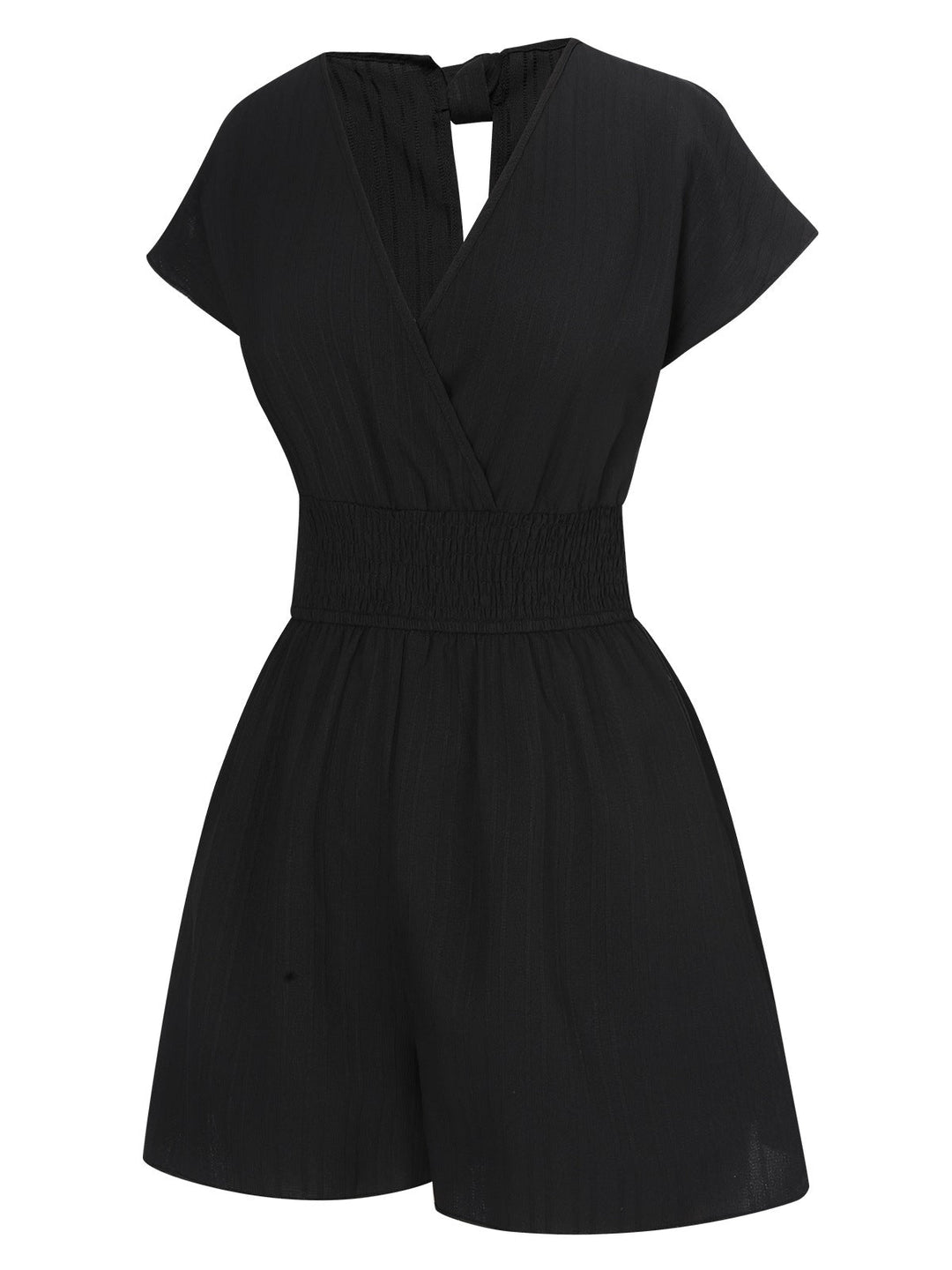 1970s Solid Elastic Waist Wrap V-Neck Romper, vintage romper, retro jumpsuit - perfect for women who love vintage and retro fashion
