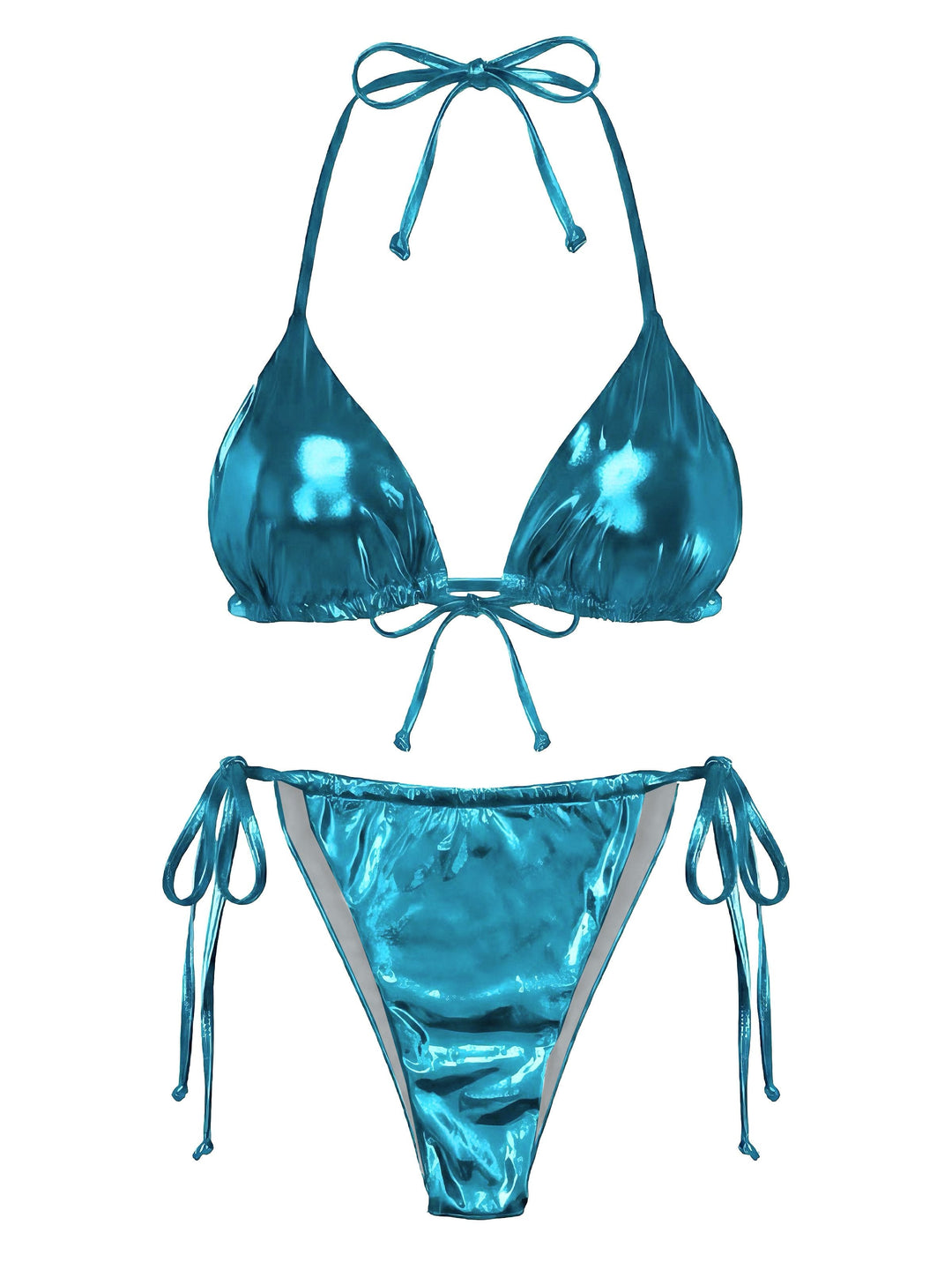 1970s Solid Halter Metallic Bikini Set, vintage swimsuit, pin-up swimwear - perfect for women who love vintage and retro fashion