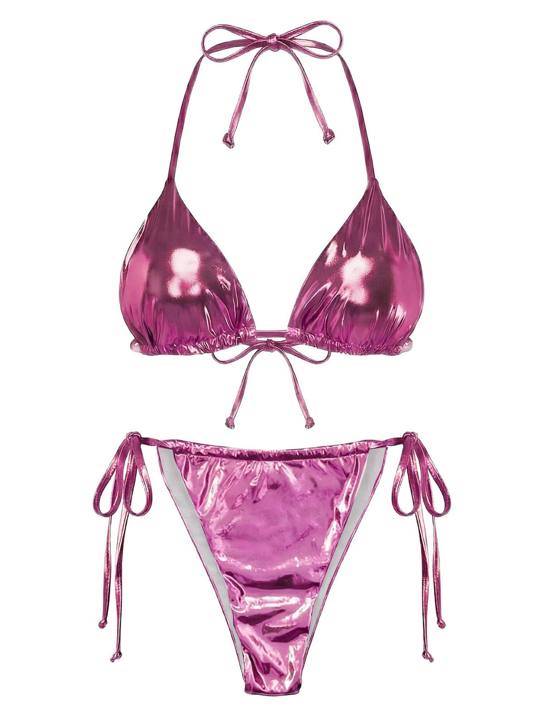 1970s Solid Halter Metallic Bikini Set, vintage swimsuit, pin-up swimwear - perfect for women who love vintage and retro fashion