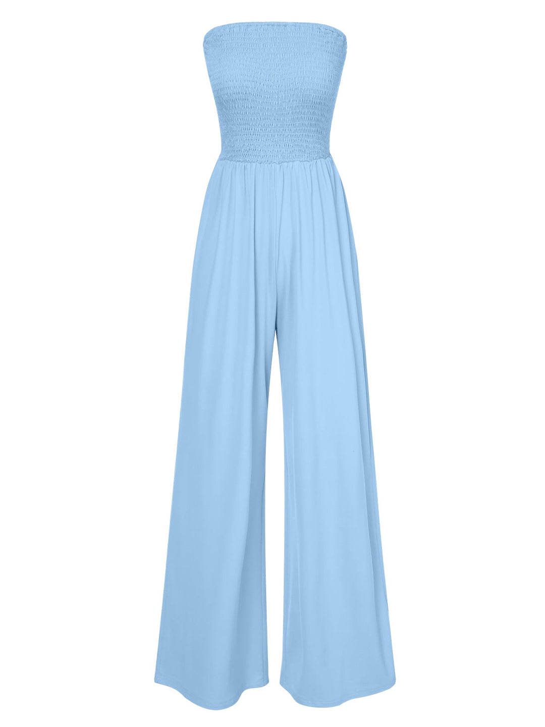 She finds her 1970s story in this 1970s Solid Sleeveless Smocked Bandeau Jumpsuit