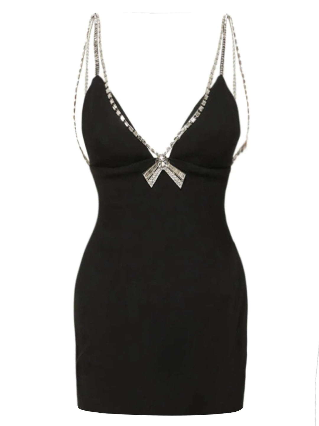 She slips into this 1970s Solid Spaghetti Straps Rhinestones Dress and suddenly it&